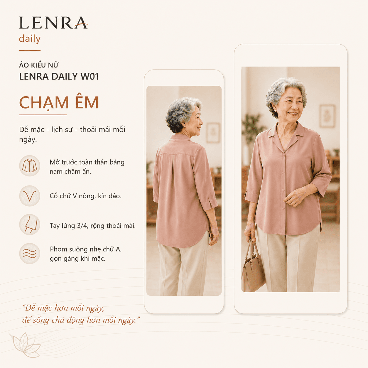 Ảnh mô tả 1 của Áo Kiểu Nữ LENRA Daily W01 Cúc Áo Nam Châm Ẩn - Chạm Êm