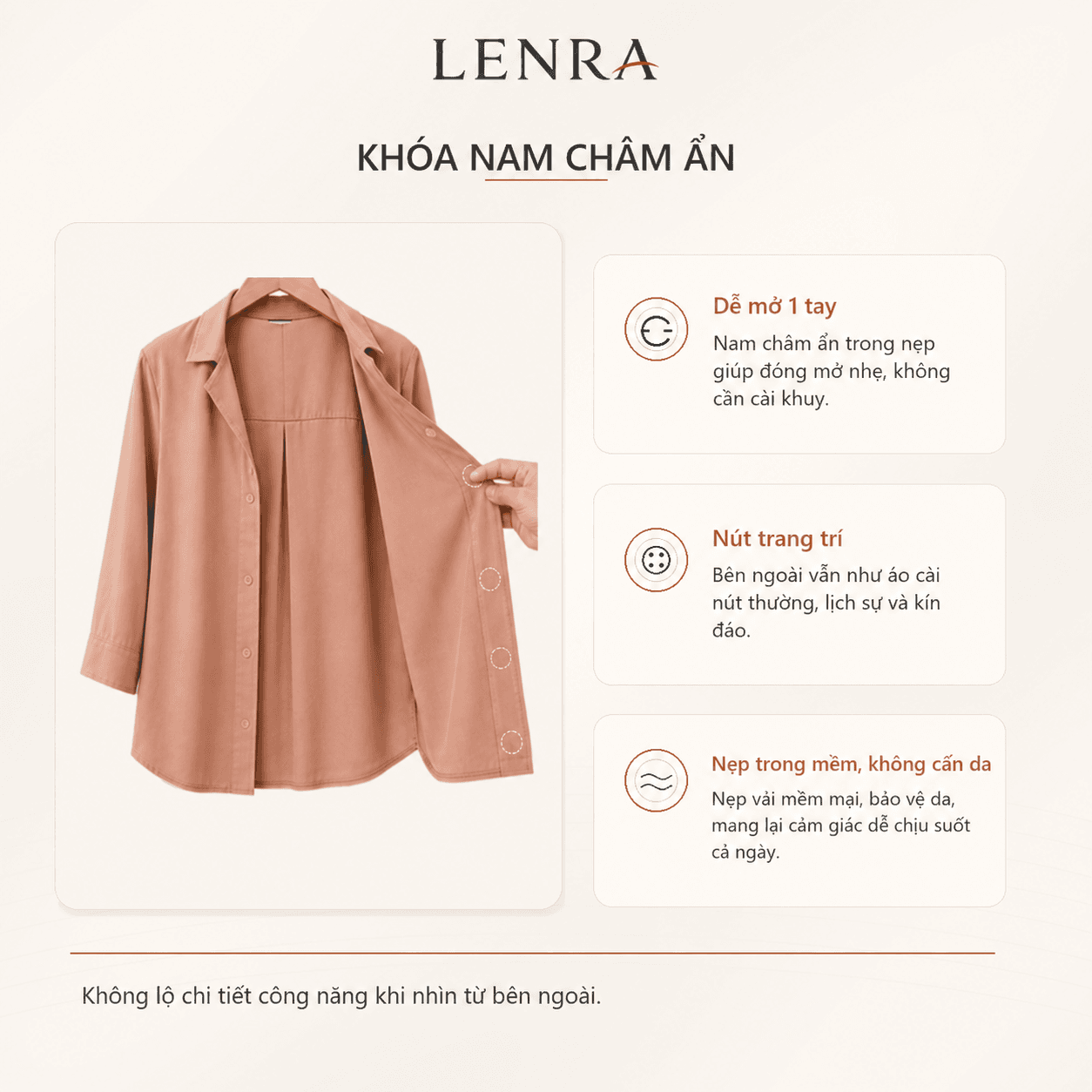 Ảnh mô tả 2 của Áo Kiểu Nữ LENRA Daily W01 Cúc Áo Nam Châm Ẩn - Chạm Êm