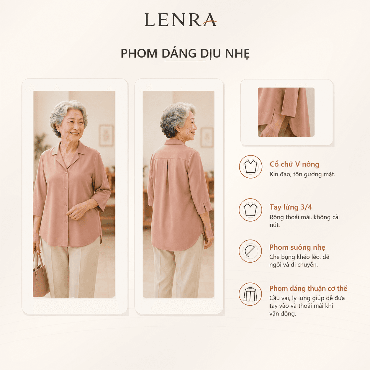 Ảnh mô tả 4 của Áo Kiểu Nữ LENRA Daily W01 Cúc Áo Nam Châm Ẩn - Chạm Êm