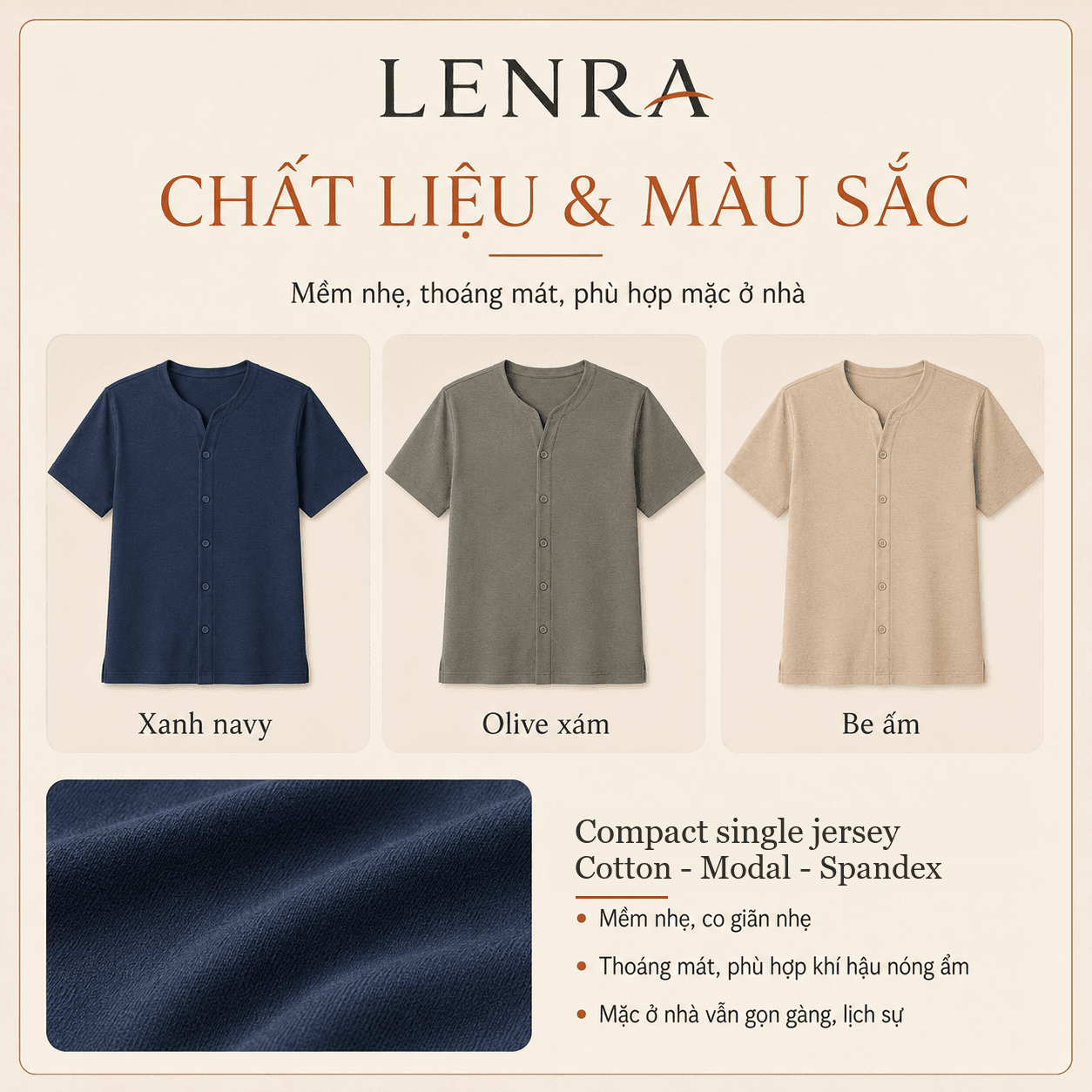 Ảnh mô tả 4 của Áo Nam LENRA Home 01 Cúc Áo Nam Châm Ẩn - Thảnh Thơi