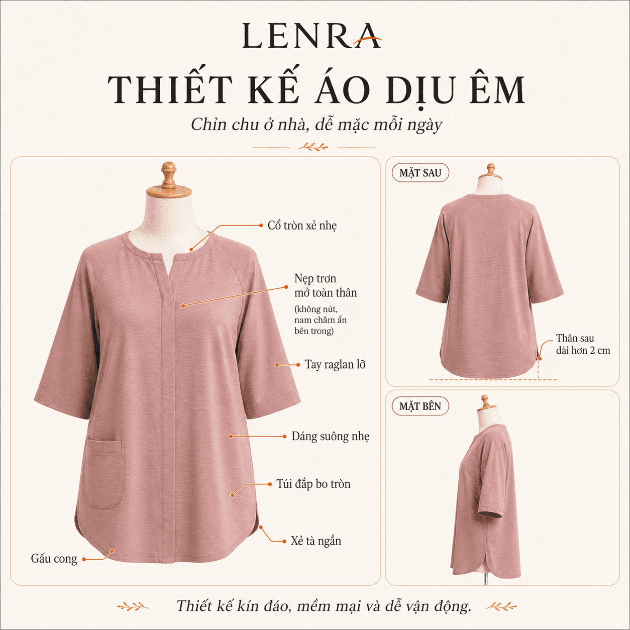 Ảnh mô tả 3 của Áo Nữ LENRA Home W01 Cúc Áo Nam Châm Ẩn - Dịu Êm