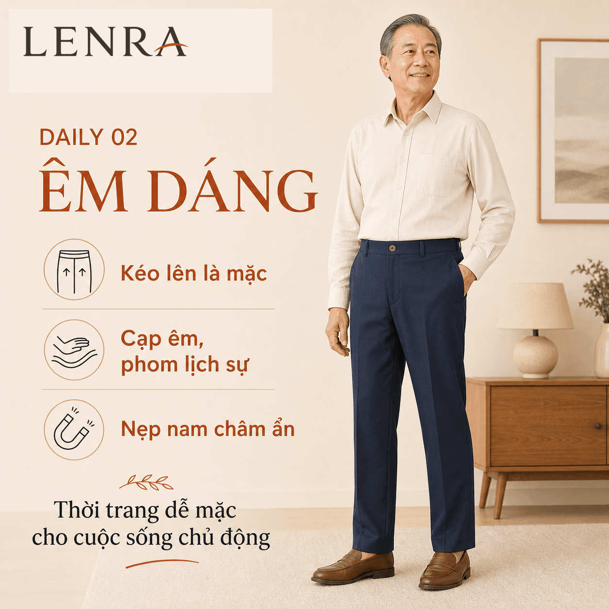 Ảnh mô tả 1 của Quần Nam LENRA Daily 02 Cạp Chun Nẹp Nam Châm Ẩn - Êm Dáng