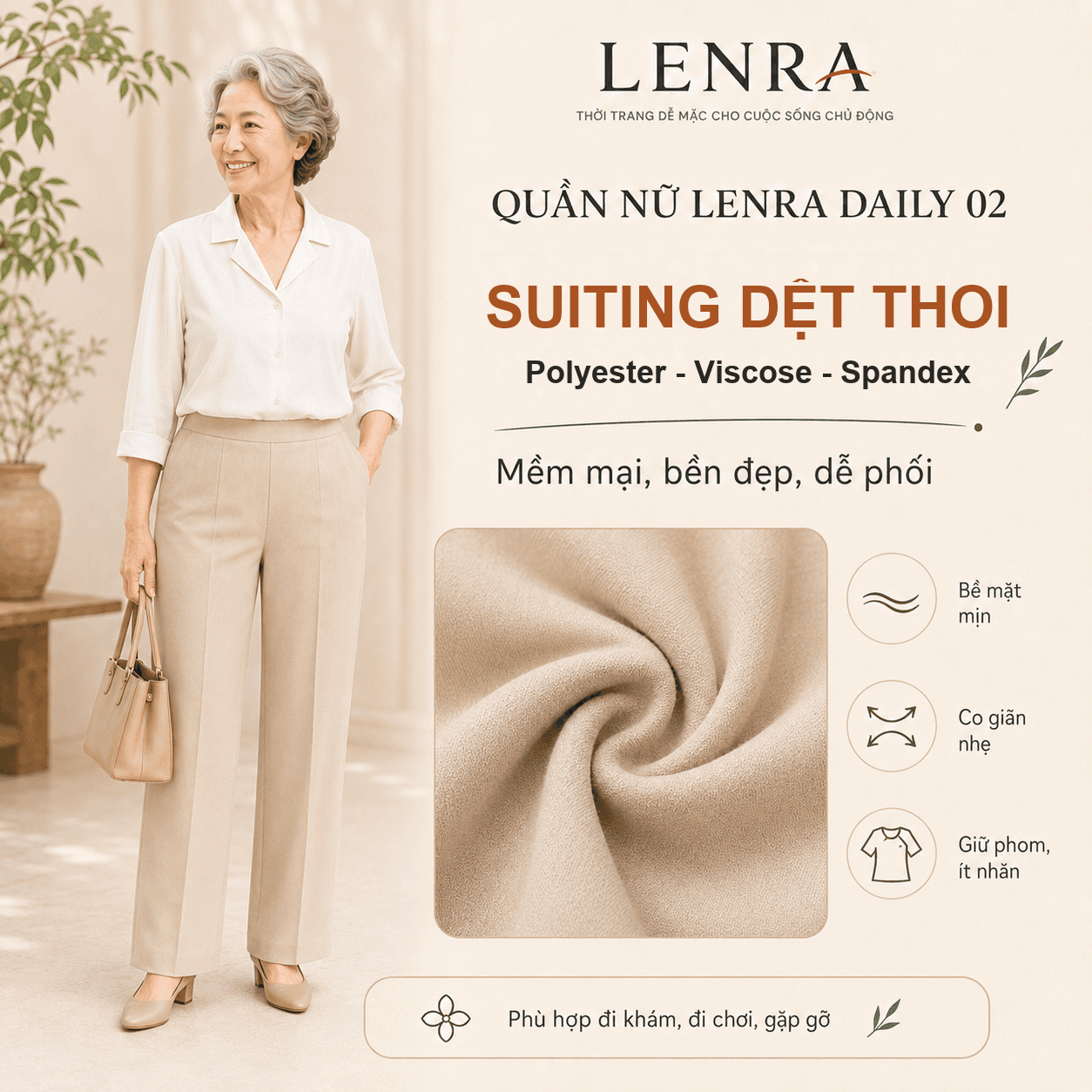 Ảnh mô tả 5 của Quần Nữ LENRA Daily 02 Cạp Chun Liền - Dịu Dáng