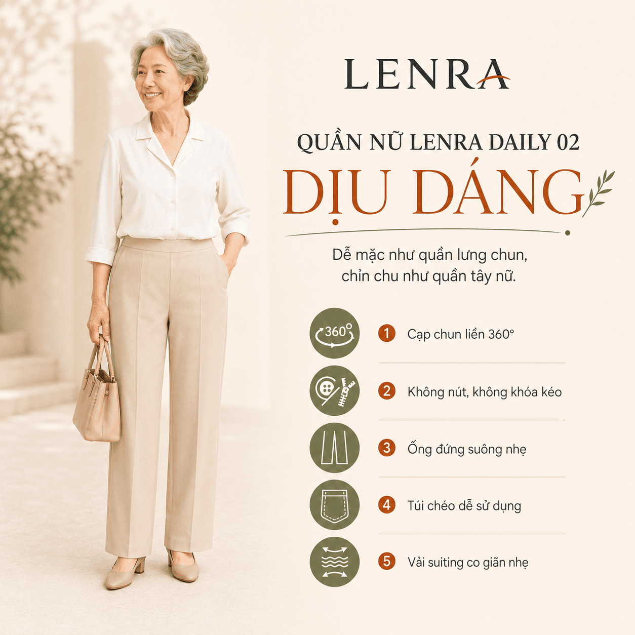 Ảnh mô tả 1 của Quần Nữ LENRA Daily 02 Cạp Chun Liền - Dịu Dáng