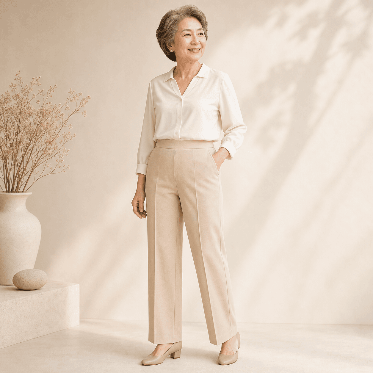 Quần Nữ LENRA Daily 02 Cạp Chun Liền - Dịu Dáng màu Be đá