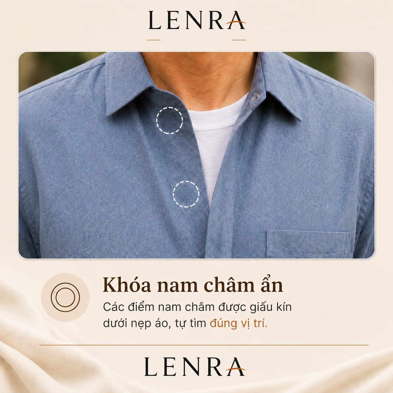 Ảnh mô tả 2 của Áo Sơ Mi Nam LENRA Daily 01 Cúc Áo Nam Châm Ẩn - Chạm Nhẹ