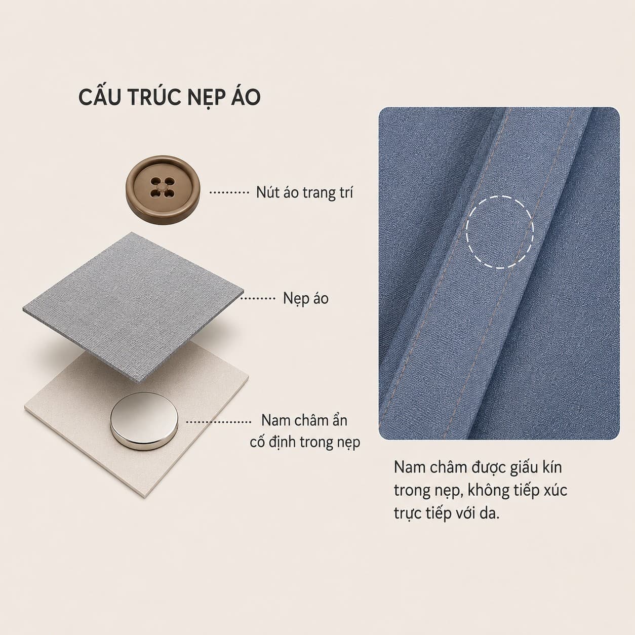 Ảnh mô tả 3 của Áo Sơ Mi Nam LENRA Daily 01 Cúc Áo Nam Châm Ẩn - Chạm Nhẹ